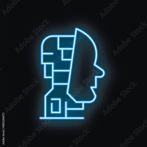 Neon illustration representing the fusion of human intelligence and artificial intelligence, symbolizing technological advancement