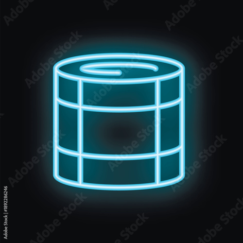 Glowing neon icon of metal tin can for canned food, preserves or paint, isolated vector illustration