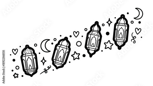 Decorative Lanterns Illustration: Intricate illustrations of lanterns, moons, and stars create a whimsical pattern perfect for celebrations and cultural events.