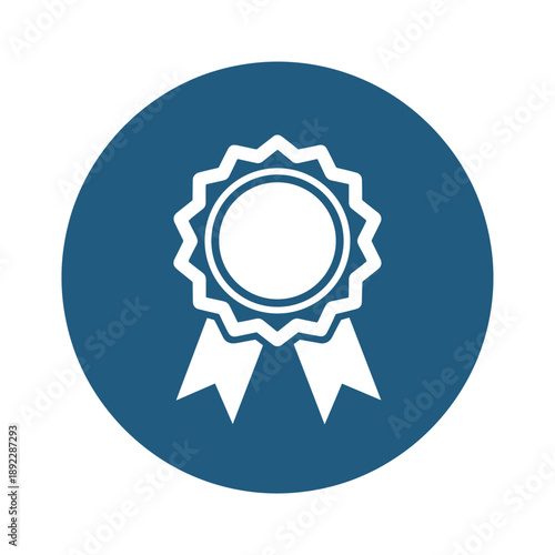 Blue circular award ribbon icon with white outline vector