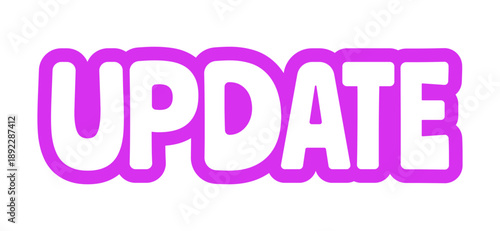 Update bold purple outline cta sticker. Page reload refresh. Sync content. New version. Latest data. Upgrade software. Playful bubble text. Digital word. Magenta phrase. Web design. Ranchers font used