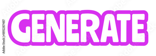 Generate bold purple outline cta sticker. AI content generation function. Creativity output. Create ideas prompt. Playful bubble text. Digital word. Magenta phrase. Web design. Ranchers font used