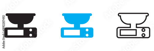  Kitchen Scale Icon Set Collection. Scale weight icon. Kitchen and bathroom scale icons in outline and solid styles, showing weight measurement tools . 
