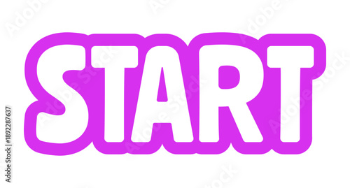Start bold purple outline cta sticker. Begin action. Process initiation. Launch tool. Initialize feature. Trigger. Playful bubble text. Digital word. Magenta phrase. Web design. Ranchers font used