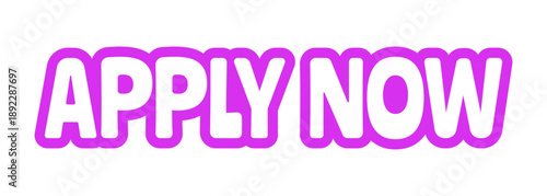 Apply now bold purple outline cta sticker. Application submission. User enrollment subscription. Job portal. Playful bubble text. Digital word. Magenta phrase. Web design. Ranchers font used