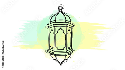 Elegant Lantern Design: A detailed illustration of an ornate lantern is set against a soft, colorful background, evoking a sense of heritage and refined taste. 