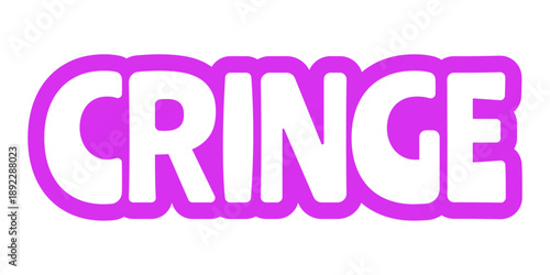 Cringe bold purple outline cta sticker. Awkward moment. Embarrassing reaction. Secondhand-shame. Discomfort vibe. Playful bubble text. Digital word. Magenta phrase. Web design. Ranchers font used