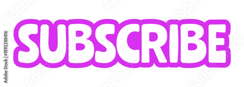 Subscribe bold purple outline cta sticker. Follow channel. New content instant alert. Stay updated. Viewer action. Playful bubble text. Digital word. Magenta phrase. Web design. Ranchers font used