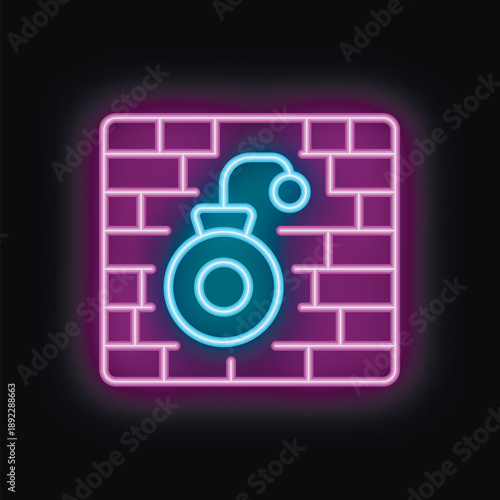 Neon bomb exploding on a brick wall icon in line style, suitable for crime related websites and mobile apps