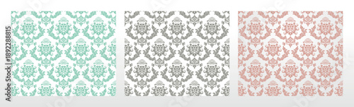 Wallpapers in the style of Baroque.. Set of colored floral ornaments. Seamless vector backgrounds Graphic patterns for fabric, wallpaper, packaging. Ornate Damask flower illustration
