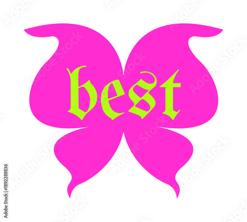Gothic best butterfly Y2K bright sticker isolated. Nostalgic 2000s vibe. Girly emo aesthetic. Grunge groovy. Badge label. Emblem tag. Bold typography. Flat vector illustration. Decorative element