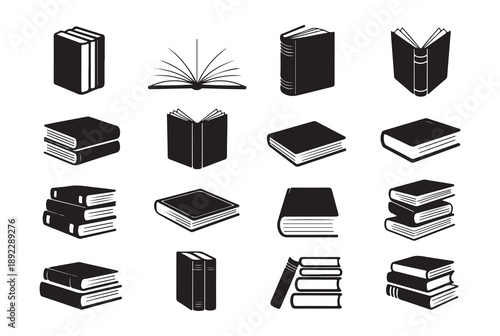 Book icon set monochrome style vector illustration, collection of solid and outline books symbols
