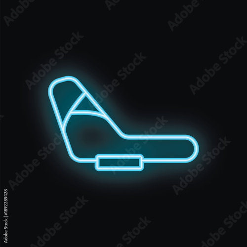 Blue glowing neon airplane seatbelt sign illustrating safety measures during flight