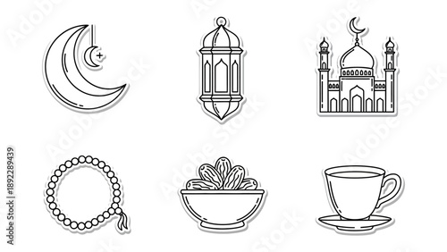 Islamic Symbolism: A captivating assortment of Islamic elements, rendered in intricate linework, showcasing the beauty and significance of cultural symbols.