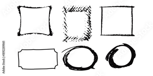 Chalk Scribble Rectangle Highlight Collection. Crayon chalk charcoal pastel stroke square circle oval ellipse collection. Vector borders templates.
