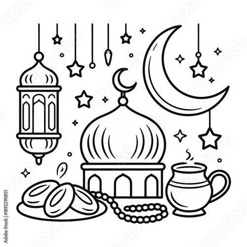 Ramadan Celebratory Drawing: A captivating illustration that showcases the essence of Ramadan, featuring traditional elements.