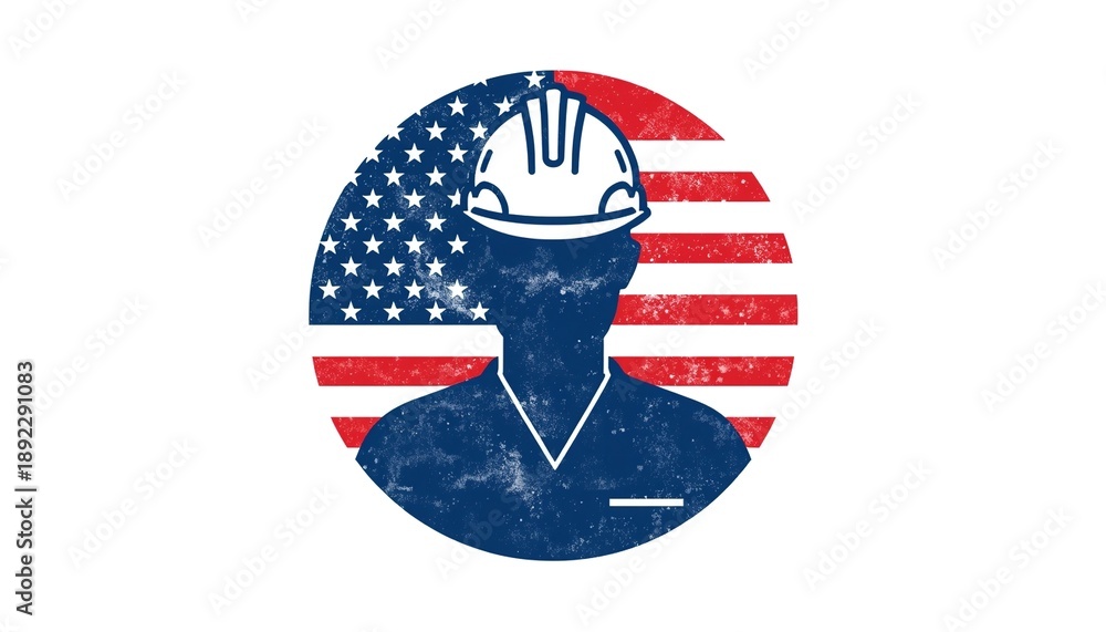 custom made wallpaper toronto digitalAn American construction worker wearing a hard hat in front of the US flag
