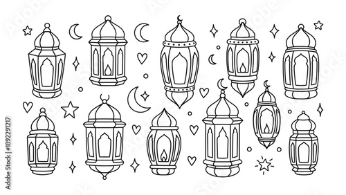 Lanterns of Wonder: An enchanting display of intricately designed lanterns, stars, and crescent moons, evoking the spirit of celebration and cultural tradition. 