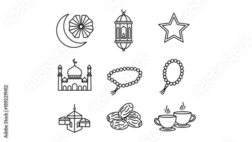 Islamic Iconography: A collection of meticulously crafted Islamic icons, each symbol resonating with cultural heritage and spiritual depth, perfect for design and thematic representation.