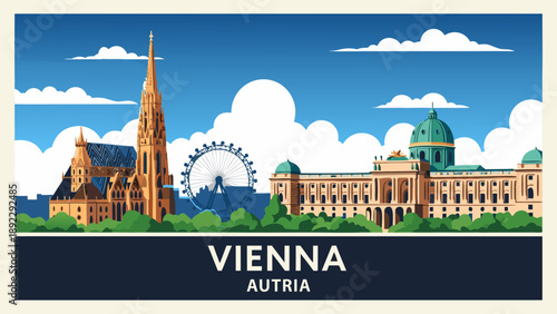 vector illustration of vienna austria skyline with famous landmarks and architectural designs