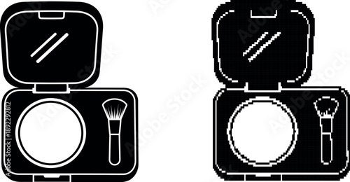 Open makeup compact with brush a sleek vector illustration on transparent background