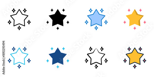Stars icons set multiple style collection. Editable stroke 
