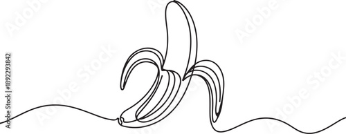 One continuous line drawing slice ripe healthy organic banana for orchard logo identity. Fresh tropical fruitage concept fruit garden icon. one line Icon drawing