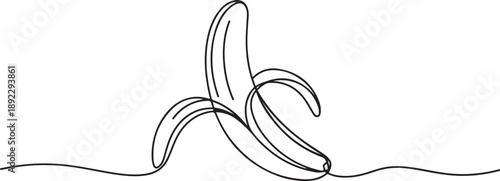 One continuous line drawing slice ripe healthy organic banana for orchard logo identity. Fresh tropical fruitage concept fruit garden icon. one line Icon drawing