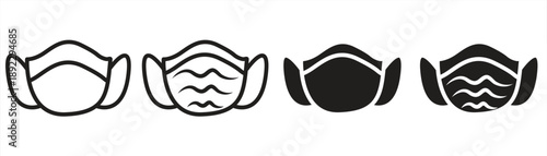 Collection of face mask icons, symbols of protection, medical safety, for protection against viruses, hygiene, breathing, pandemic prevention, for web design, vector illustrations.

