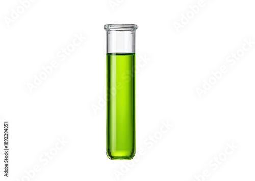 Glass test tube with bright green liquid inside, isolated on black backdrop