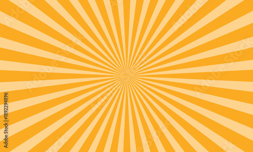 Warm orange and light yellow sunburst pattern background, radial lines emanating from center, graphic design, abstract, cheerful.