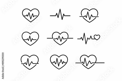 Heart and ekg icon set featuring heartbeat lines