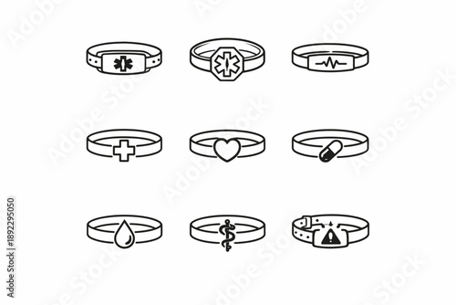 Medical alert bracelets with health symbols and icons