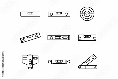 Various types of level tools: bubble, circular, torpedo, pocket, angle