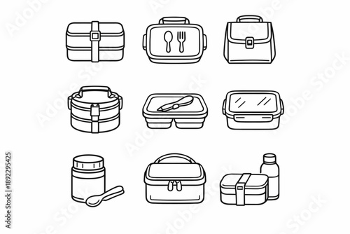 Collection of different lunchbox designs and food containers