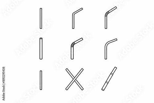 Simple black and white line art of drinking straw variations and configurations