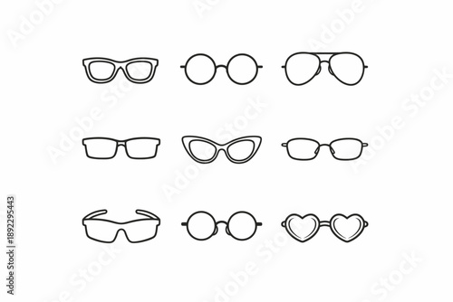 Collection of various stylish glasses in minimalist black outline design