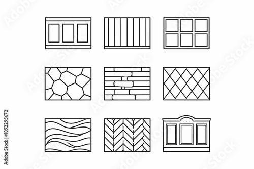Set of nine geometric wall patterns with various textures and designs