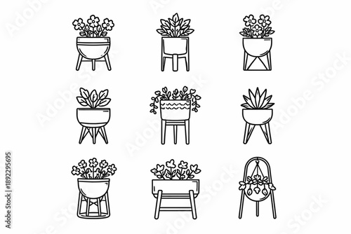 Set of nine decorative plant pots with diverse designs and patterns