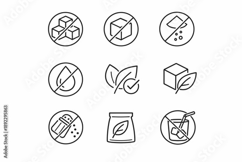 Sugar-free and organic icons set for packaging and labels