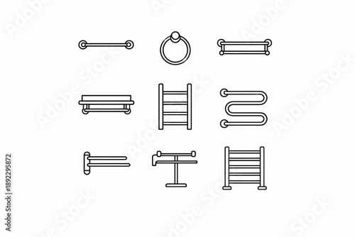 Variety of stylish towel racks and bars in minimalist line art