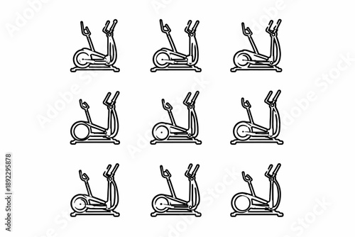 Pattern of nine elliptical machines in black and white fitness design
