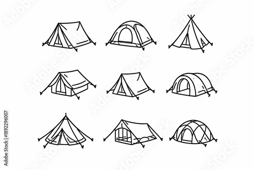 Collection of various tent designs for camping and outdoor adventures