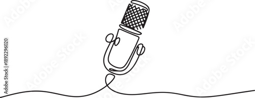 Continuous one line drawing microphone isolated with clipping path. Condenser mic for studio recording voice. Sound recording equipment concept. one line Icon drawing