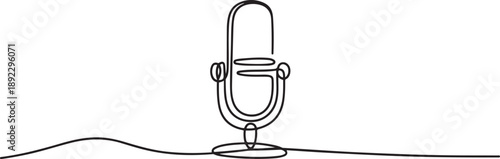 Continuous one line drawing microphone isolated with clipping path. Condenser mic for studio recording voice. Sound recording equipment concept. one line Icon drawing