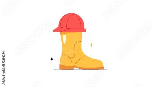 Wallpaper Mural A cartoon illustration of a yellow work boot wearing a red hard hat with sparkles Torontodigital.ca