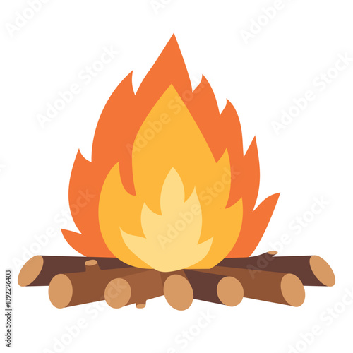 Burning fire with wood, bonfire. Cartoon vector illustration. Concept of outdoor recreation, travel, and hiking.