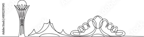 One continuous line drawing of Astana city skyline, Kazakhstan. Beautiful landmark. World landscape tourism travel vacation poster. one line Icon drawing