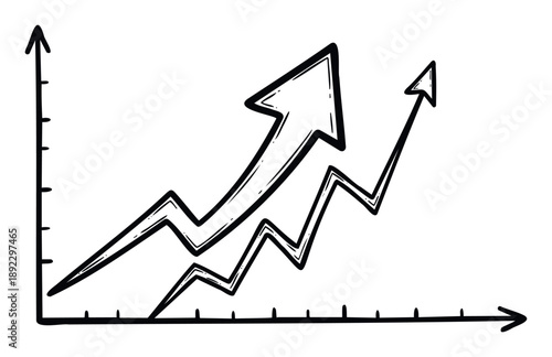 Hand drawn sketch style upward trending graph illustrating business growth and economic progress ideal for financial reports presentations and statistical data visualization