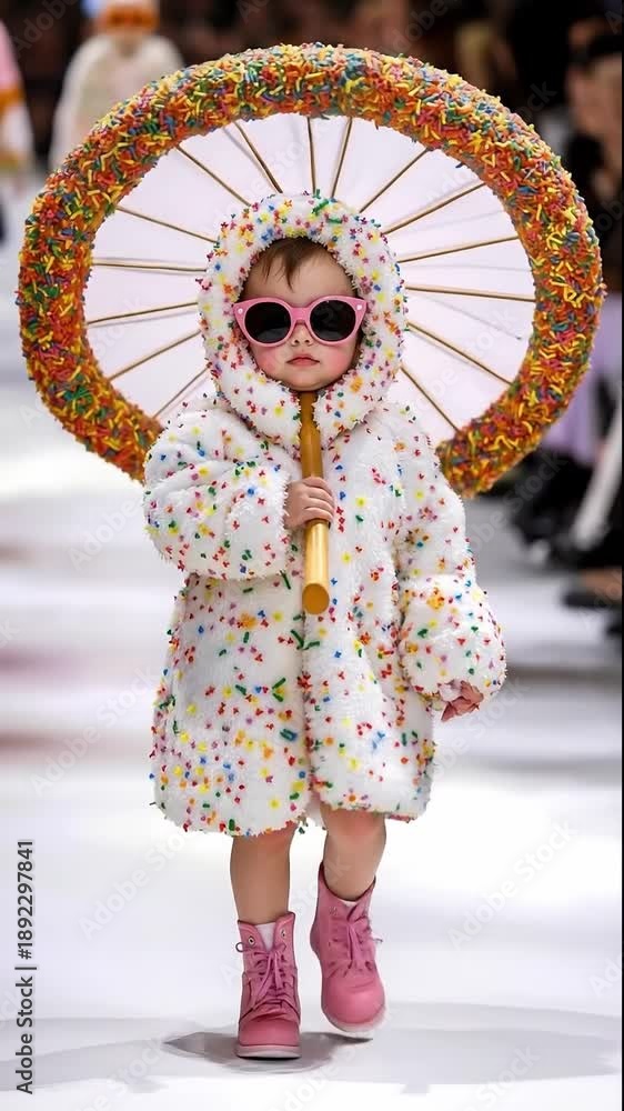 custom made wallpaper toronto digitalA little girl in a white coat and pink sunglasses holding an umbrella